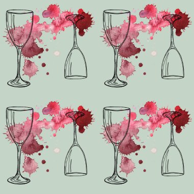 Suluboya dikişsiz şarap kadehi deseni