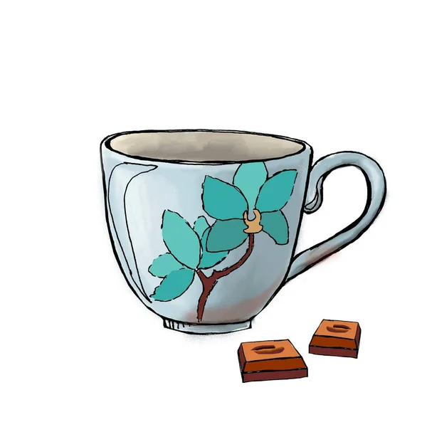 Ilustración dibujada a mano con taza de café aislada —  Fotos de Stock