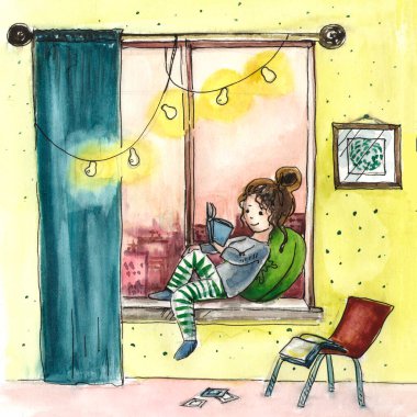 Evde bir kızın el çizimi..