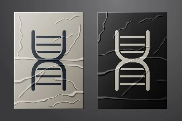 Ícone de símbolo de DNA branco isolado em fundo de papel amassado. Estilo de arte de papel. Ilustração vetorial — Vetor de Stock