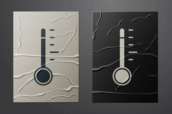 Vit meteorologi termometer mätning ikon isolerad på skrynkliga papper bakgrund. Termometerutrustning som visar varmt eller kallt väder. Papperskonst. Vektor Illustration — Stock vektor