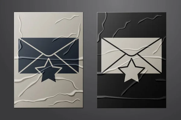 Weißer Umschlag mit Sternsymbol auf zerknülltem Papierhintergrund. Wichtige E-Mail, fügen Sie dem Favoriten-Symbol hinzu. Starke Nachricht. Papierkunst. Vektorillustration — Stockvektor