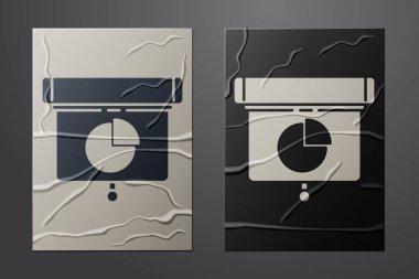 Grafik, çizelge, grafik, diyagram, bilgi grafiği, buruşuk kağıt arkaplanda izole edilmiş turta grafik ikonu olan beyaz sunum finans kurulu. Kağıt sanatı tarzı. Vektör İllüstrasyonu