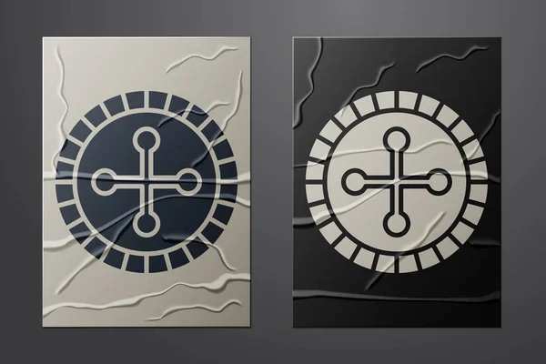 White Casino Roulette Rad Symbol isoliert auf zerknittertem Papier Hintergrund. Papierkunst. Vektorillustration — Stockvektor