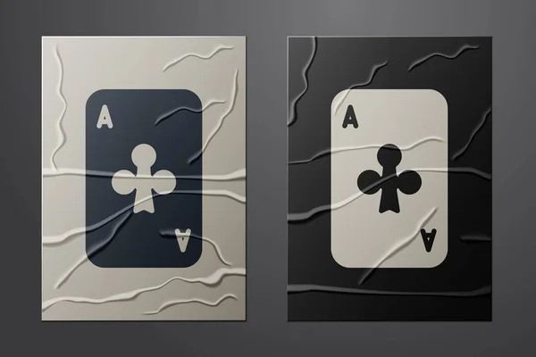 Белая игральная карта с иконкой символа дубинки, выделенная на бумажном фоне. Игры в казино. Бумажный стиль. Векторная миграция — стоковый вектор
