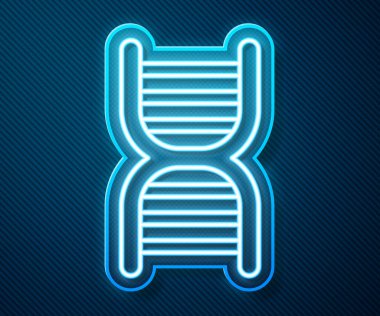 Parlayan neon hattı DNA sembolü mavi arkaplanda izole edildi. Vektör İllüstrasyonu