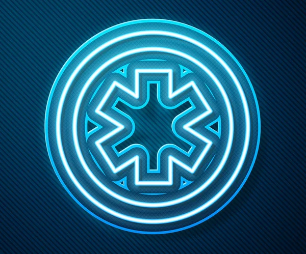 Leuchtende Leuchtschrift Medizinisches Symbol des Notfalls - Stern des Lebens isoliert auf blauem Hintergrund. Vektorillustration — Stockvektor