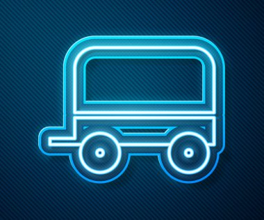 Parlayan neon hattı Vahşi Batı kaplamalı vagon ikonu mavi arka planda izole edildi. Vektör İllüstrasyonu