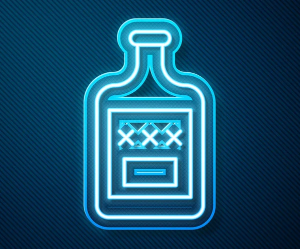 ネオンラインを輝く青い背景に隔離されたウィスキーボトルのアイコン。ベクターイラスト — ストックベクタ