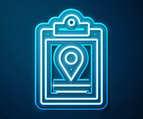 Glowing neon line Document tracking marker system icon isolated on blue background. Parcel tracking. Vector Illustration