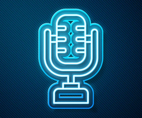 Ligne fluo lumineuse Icône de microphone isolé sur fond bleu. Sur micro micro radio. Signal haut-parleur. Illustration vectorielle — Image vectorielle