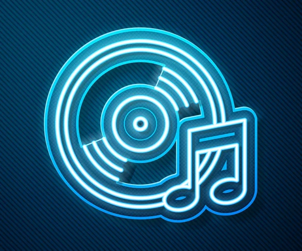Lumineux néon ligne icône de disque de vinyle isolé sur fond bleu. Illustration vectorielle — Image vectorielle