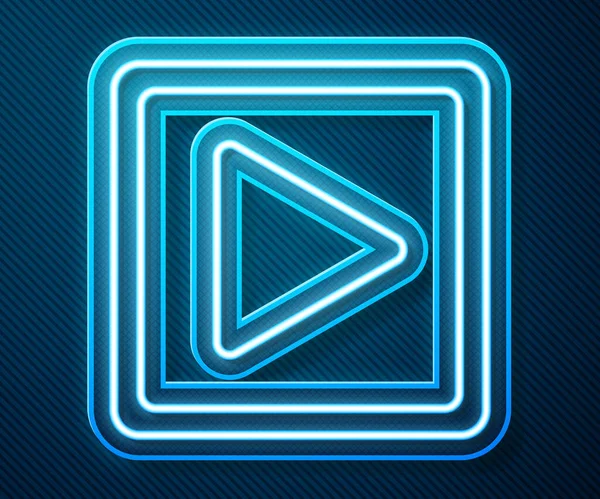Leuchtende Neon-Linie Play in quadratischen Symbol isoliert auf blauem Hintergrund. Vektorillustration — Stockvektor