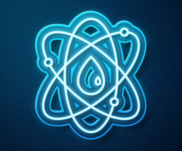 Parlayan neon hattı Atom simgesi mavi arkaplanda izole edildi. Bilimin, eğitimin, nükleer fiziğin, bilimsel araştırmaların sembolü. Vektör İllüstrasyonu — Stok Vektör