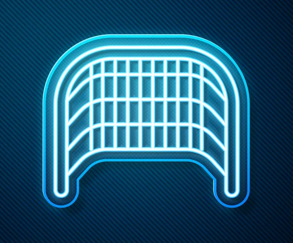 Gloeiende neon lijn IJshockey doel met net voor keeper icoon geïsoleerd op blauwe achtergrond. Vector Illustratie — Stockvector