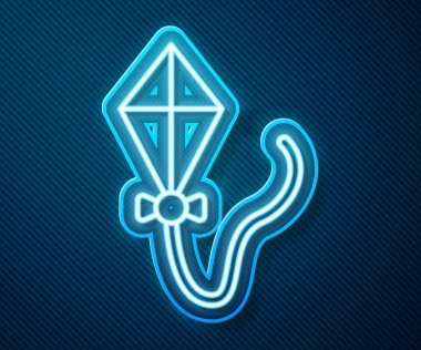 Parlayan neon hattı Kite simgesi mavi arkaplanda izole edildi. Vektör İllüstrasyonu