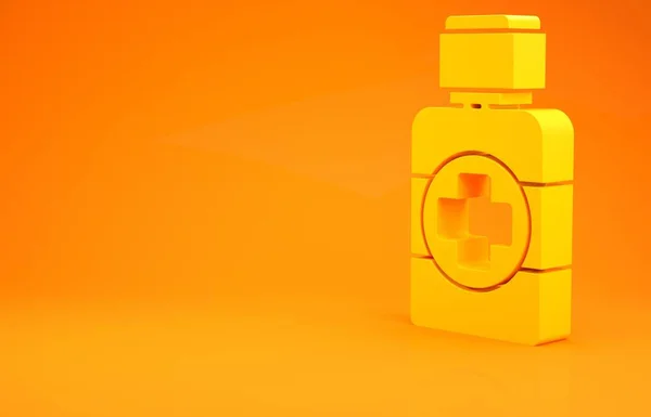 Gul flaske medicin sirup ikon isoleret på orange baggrund. Minimalisme koncept. 3d illustration 3D gengivelse - Stock-foto