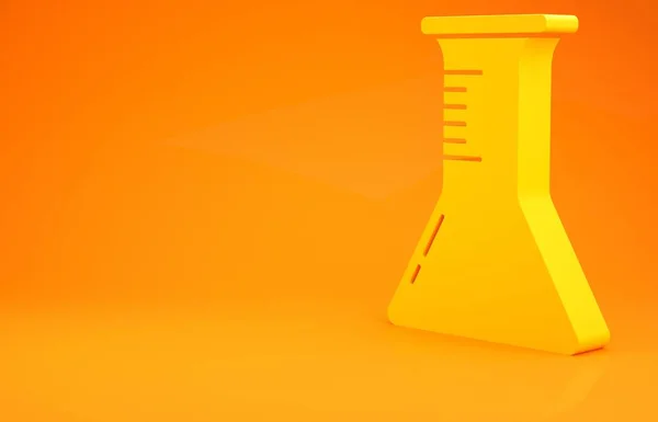 Amarelo Tubo de ensaio e ícone de frasco isolado sobre fundo laranja. Teste de laboratório químico. Objectos de laboratório. Conceito de minimalismo. 3D ilustração 3D render — Fotografia de Stock