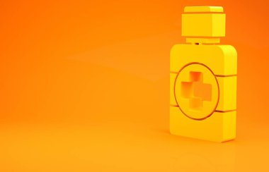 Sarı şişe ilaç şurubu ikonu turuncu arka planda izole edilmiş. Minimalizm kavramı. 3d illüstrasyon 3B canlandırma