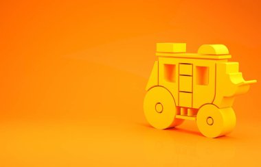 Sarı Batı posta arabası ikonu turuncu arka planda izole edildi. Minimalizm kavramı. 3d illüstrasyon 3B canlandırma