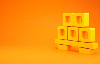 Turuncu arka planda izole edilmiş kesme tahtası simgesi üzerindeki sarı suşi. Tahtada Asya yemeği suşisi. Minimalizm kavramı. 3d illüstrasyon 3d canlandırma