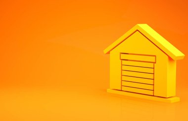 Sarı Depo simgesi turuncu arka planda izole edildi. Minimalizm kavramı. 3d illüstrasyon 3d canlandırma