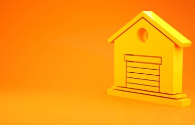 Sarı Depo simgesi turuncu arka planda izole edildi. Minimalizm kavramı. 3d illüstrasyon 3d canlandırma