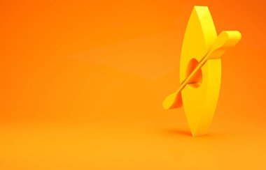 Sarı kano ve kürek ikonu turuncu arka planda izole edildi. Balıkçılık ve turizm için kano. Açık hava aktiviteleri. Minimalizm kavramı. 3d illüstrasyon 3B canlandırma