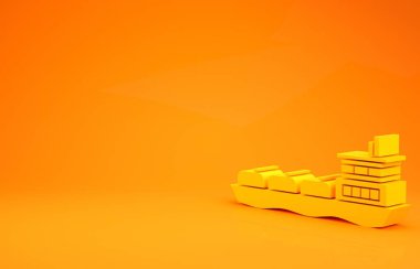 Sarı petrol tankeri ikonu turuncu arka planda izole edildi. Minimalizm kavramı. 3d illüstrasyon 3d canlandırma