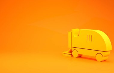 Sarı Buz yüzey ikonu turuncu arka planda izole edildi. Buz pateni pistindeki buz yüzeyi makinesi. Buz pateni pisti ve stadyum için daha temiz. Minimalizm kavramı. 3d illüstrasyon 3d canlandırma