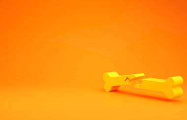 Sarı insan kırık kemik ikonu turuncu arka planda izole edilmiş. Minimalizm kavramı. 3d illüstrasyon 3B canlandırma