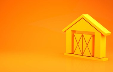 Sarı Çiftlik Evi ikonu turuncu arka planda izole edilmiş. Minimalizm kavramı. 3d illüstrasyon 3B canlandırma