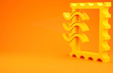 Sarı posta pulu simgesi turuncu arka planda izole edildi. Minimalizm kavramı. 3d illüstrasyon 3B canlandırma