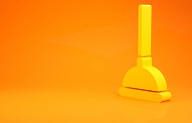 Turuncu arka planda izole edilmiş boru temizleme ikonu için ahşap saplı sarı lastik pompa. Tuvalet pompası. Minimalizm kavramı. 3d illüstrasyon 3B canlandırma