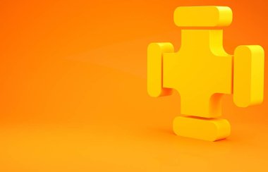 Sarı Sanayi metalik boru ikonu turuncu arka planda izole edildi. Tesisat boru hattının farklı şekillerde parçaları. Minimalizm kavramı. 3d illüstrasyon 3B canlandırma