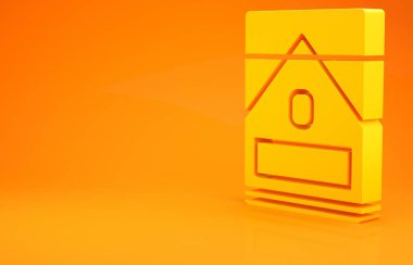 Sarı sigara kutusu simgesi turuncu arka planda izole edilmiş. Sigara paketleri. Minimalizm kavramı. 3d illüstrasyon 3B canlandırma