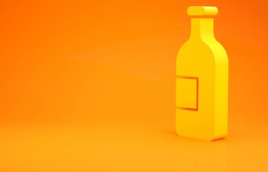 Turuncu arka planda izole edilmiş sarı alkol şişesi ikonu. Minimalizm kavramı. 3d illüstrasyon 3B canlandırma
