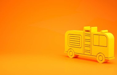 Sarı İtfaiye aracı ikonu turuncu arka planda izole edildi. İtfaiye. İtfaiyeciler acil durum aracı. Minimalizm kavramı. 3d illüstrasyon 3B canlandırma