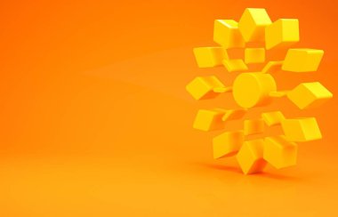 Sarı Havai fişek ikonu turuncu arka planda izole edildi. Eğlence partisi anlayışı. Patlayıcı havai fişek sembolü. Minimalizm kavramı. 3d illüstrasyon 3d canlandırma