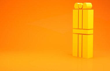 Sarı hediye kutusu simgesi turuncu arka planda izole edilmiş. Doğum günün kutlu olsun. Minimalizm kavramı. 3d illüstrasyon 3B canlandırma
