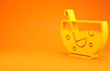 Turuncu arka planda izole edilmiş taze meyve ikonuyla karışık sarı punç. Minimalizm kavramı. 3d illüstrasyon 3B canlandırma