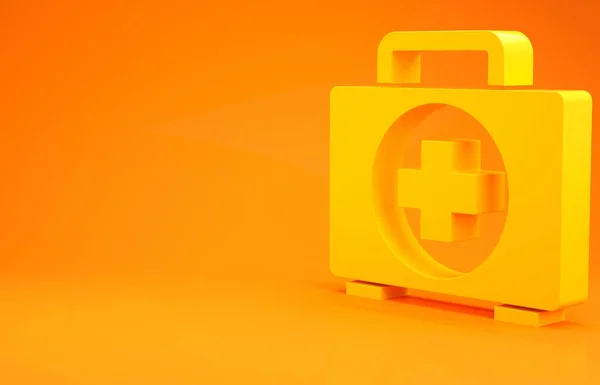 Sárga Elsősegély Készlet Ikon Elszigetelt Narancssárga Alapon Orvosi Doboz Kereszttel — Stock Fotó