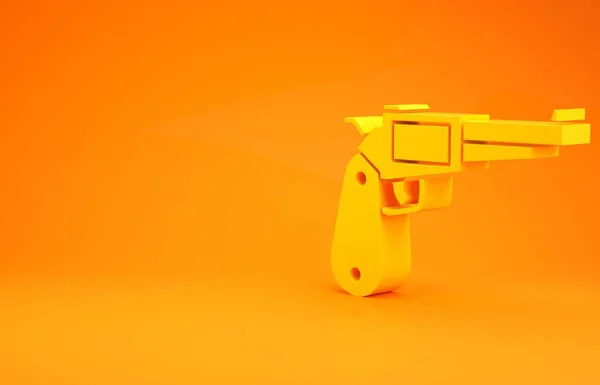 Icona Pistola Gialla Revolver Isolata Sfondo Arancione Concetto Minimalista Illustrazione — Foto Stock