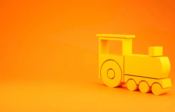 黄色复古列车图标孤立在橙色背景 公共交通标志 最低纲领的概念 3D渲染3D插图 — 图库照片