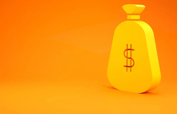 Yellow Money Bag Icoon Geïsoleerd Oranje Achtergrond Dollar Usd Symbool — Stockfoto