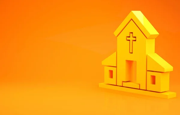 Yellow Church Building Icon Isolated Orange Background Christian Church Religion — Stock Photo, Image