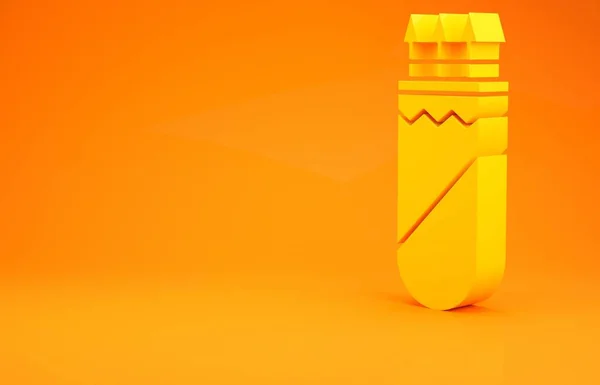 Amarelo Quiver Com Ícone Setas Isolado Fundo Laranja Conceito Minimalismo — Fotografia de Stock