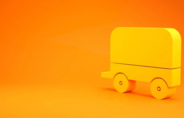Żółta Ikona Wagonu Dzikiego Zachodu Odizolowana Pomarańczowym Tle Koncepcja Minimalizmu — Zdjęcie stockowe