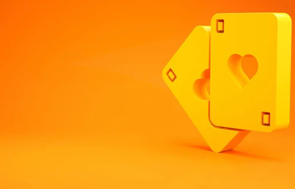 Sarı Iskambil Kartı Simgesi Turuncu Arkaplanda Izole Edilmiş Kumarhane Kumarı — Stok fotoğraf