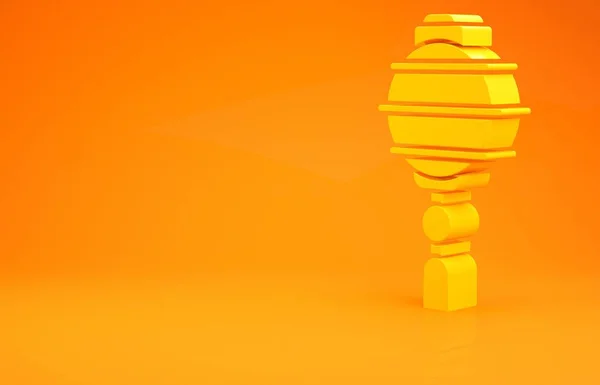 Желтый Китайский Бумажный Фонарь Значок Изолирован Оранжевом Фоне Концепция Минимализма — стоковое фото
